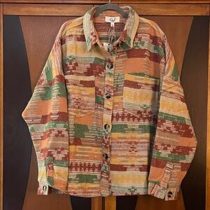 NWT Easel Warm Multicolor Southwest Inspired Button Front Shirt Jacket w/Pockets